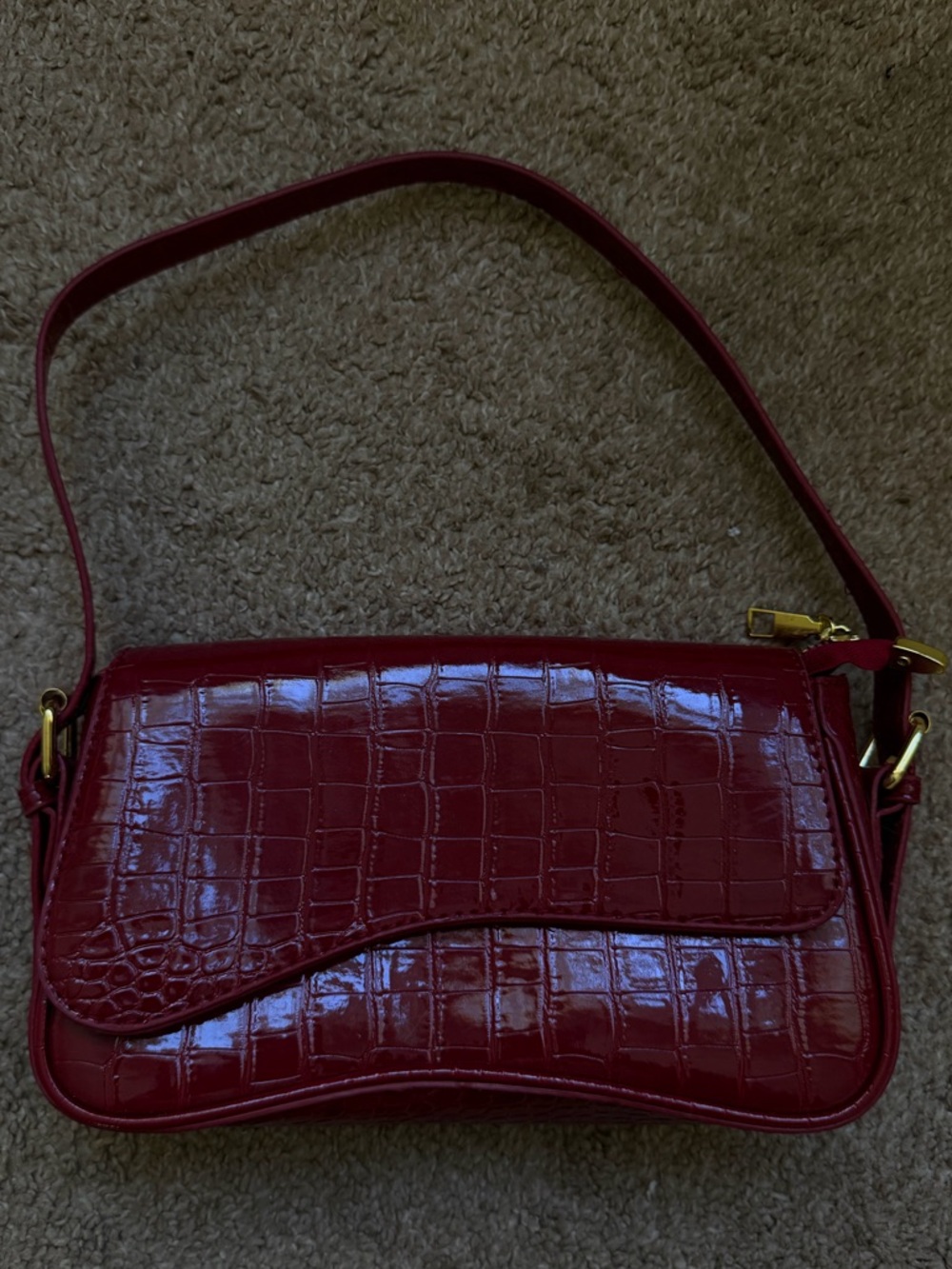 Red leather shoulder purse bag